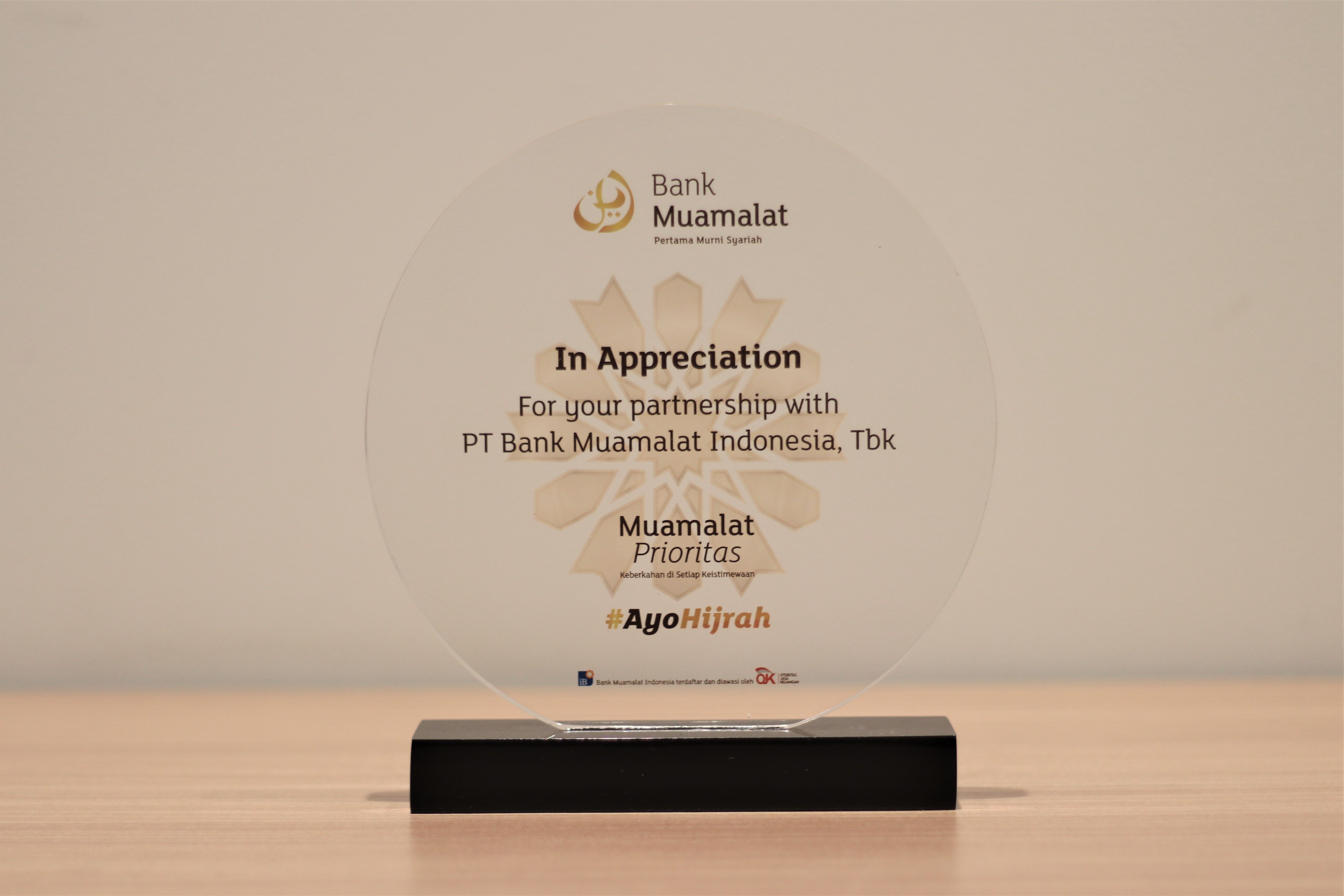 appreciation placard from pt bank muamalat indonesia, tbk